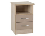 Nevada 2 Drawer Bedside - Oyster Gloss/Light Oak Effect Veneer