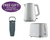 Essentials Daewoo Stirling 2 Slice Toaster & 1.7 Kettle White with Travel Bottle -  Sea Salt