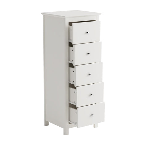 Nairn White 5 drawer narrow chest of drawers