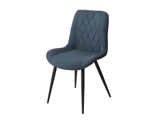 Diamond stitch blue cord fabric dining chair, black tapered legs (pair)