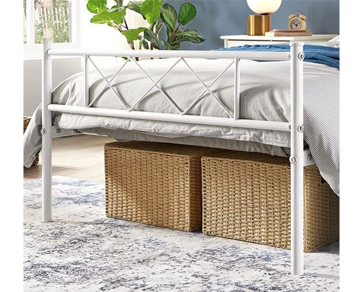 Yaheetech 3ft Single Bed, Metal Bed Frame White Cross Hatch Design