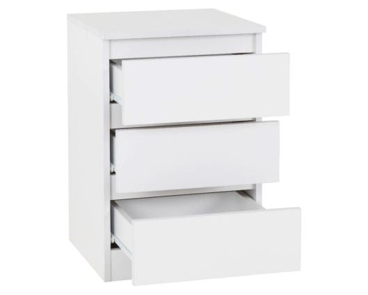 Malvern 3 Drawer Bedside - White