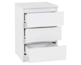 Malvern 3 Drawer Bedside - White