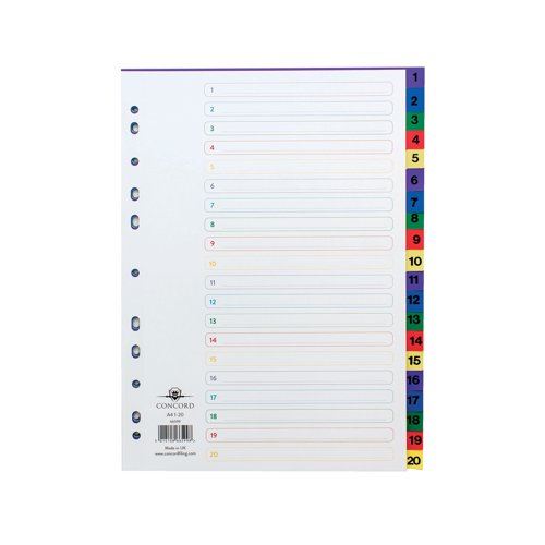 Concord 1-20 Index Polypropylene Multicoloured A4 66599