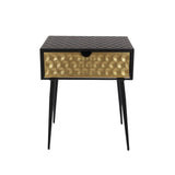 Jupiter metal 1 drawer bedside cabinet, gold drawer with black handle and legs