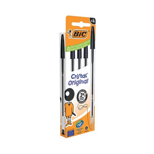 Bic Cristal Ballpoint Pen Medium Black (Pack of 4) 516335