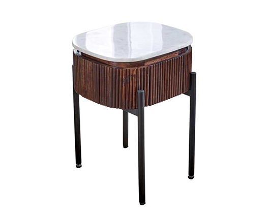 Opal Mango Wood Bedside Table With Marble Top & Metal Legs