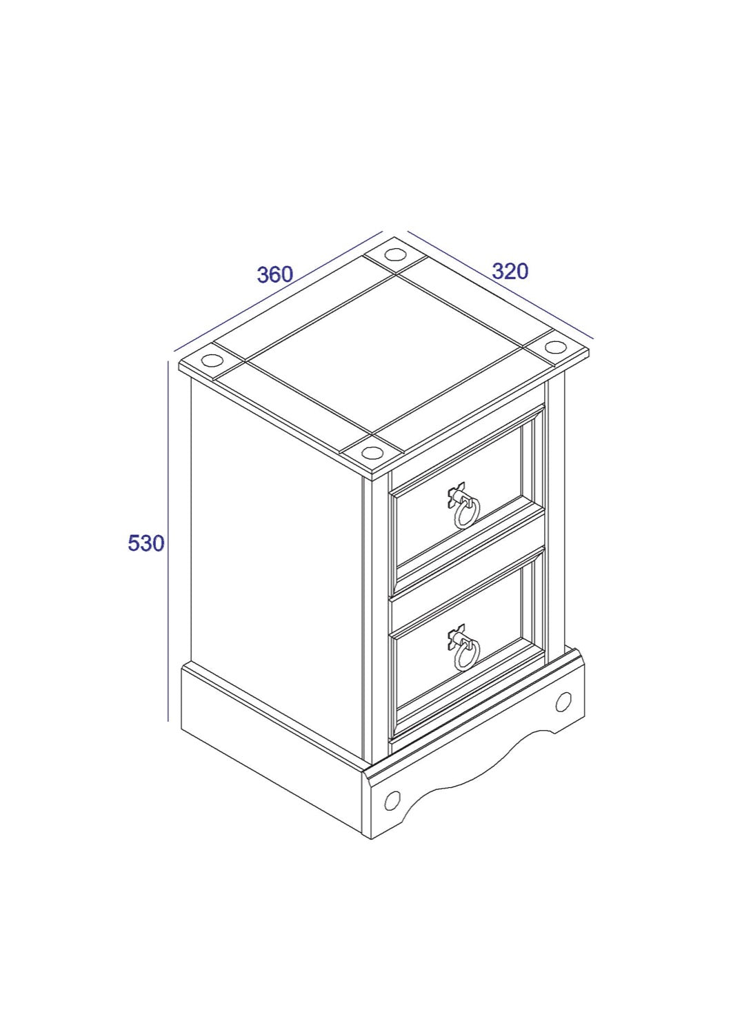 Corona Grey 2 Drawer Petite Bedside Cabinet