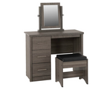 Lisbon 3 Piece Dressing Table Set with Mirror - Black Wood Grain/Black Faux Leather