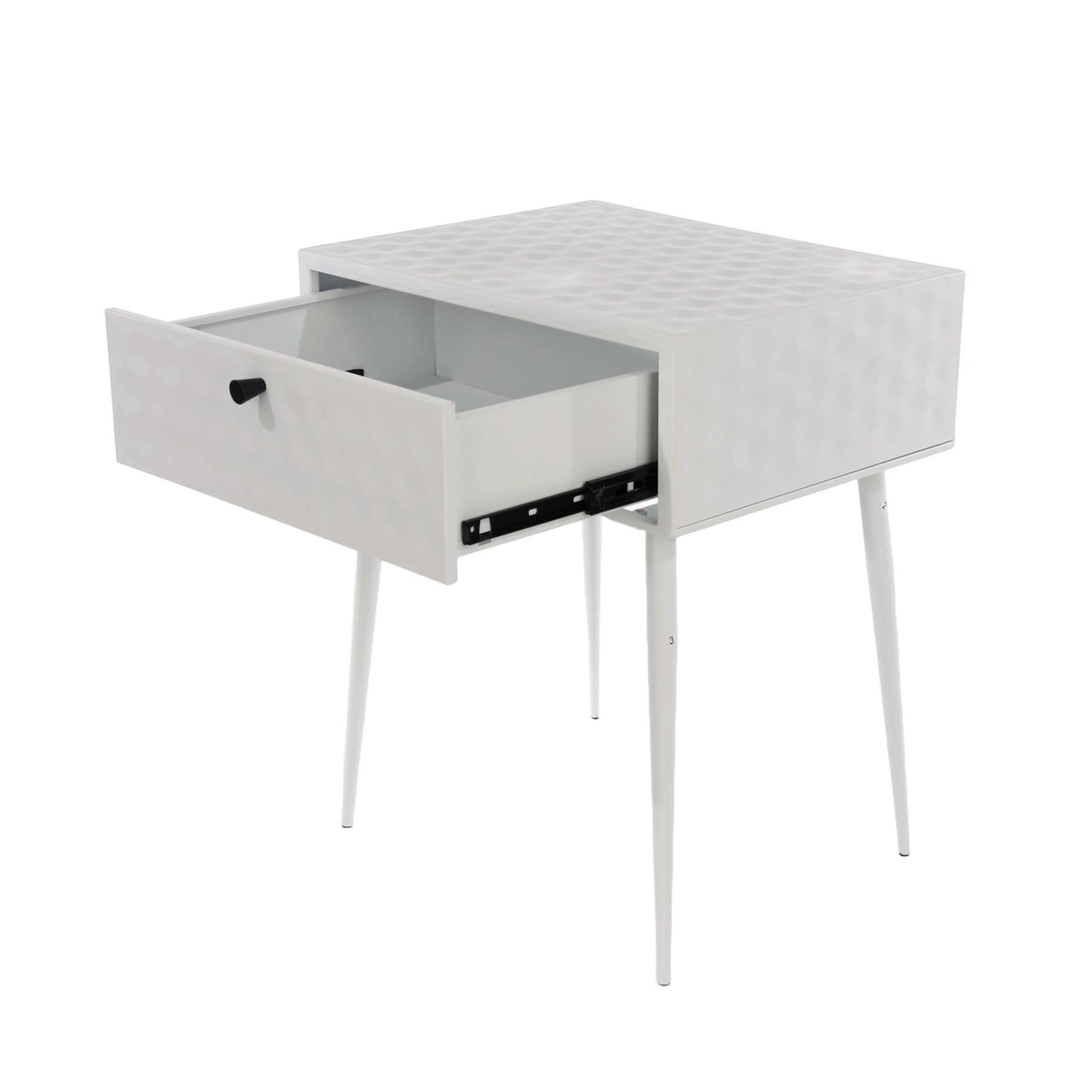Saturn metal 1 drawer bedside cabinet, white with gold handle