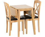 Mason Double Drop Leaf Dining Set - Oak Varnish/Brown Faux Leather