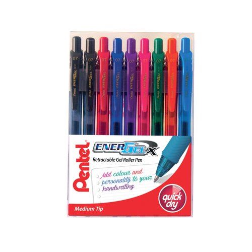 Pentel EnerGel Retractable Pen Medium Assorted (Pack of 9) YBL107&#47;9-MIX