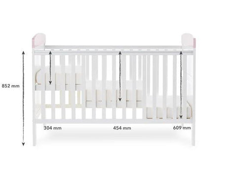 Grace Inspire Cot Bed + Fibre Mattress - Me & Mini Me Elephants Pink
