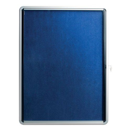 5 Star Glazed Noticeboard with Swing Door Locking Aluminium Frame Blue Felt 900x600mm