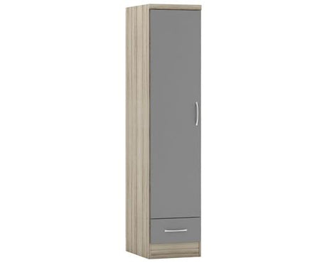NEVADA 1 DOOR 1 DRAWER WARDROBE - GREY GLOSS/LIGHT OAK EFFECT VENEER