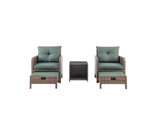 Grenada Brown 5PC Armchair Set w/ Green Cushions