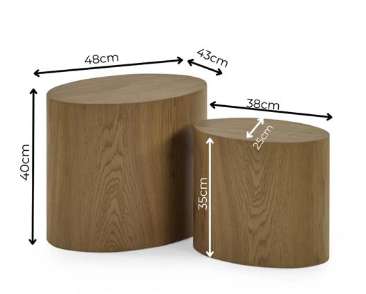 Toba Oval Nest of Tables Light Oak