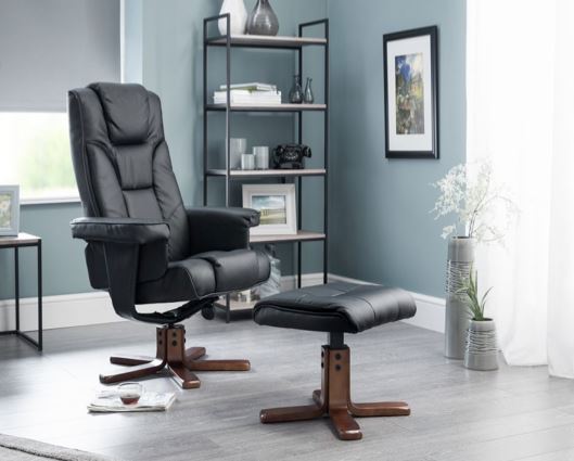 MALMO SWIVEL RECLINER & STOOL BLACK