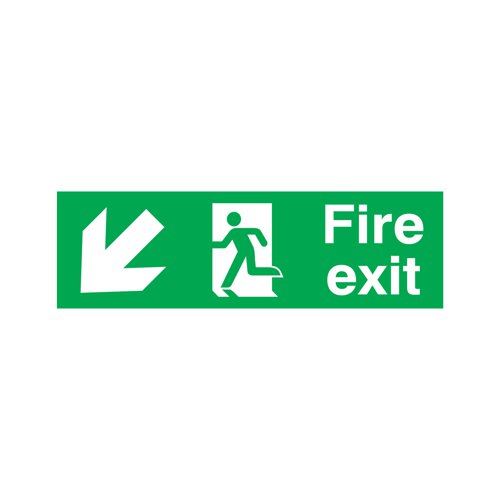 Safety Sign Fire Exit Running Man Arrow Down&#47;Left 150x450mm PVC FX04011R