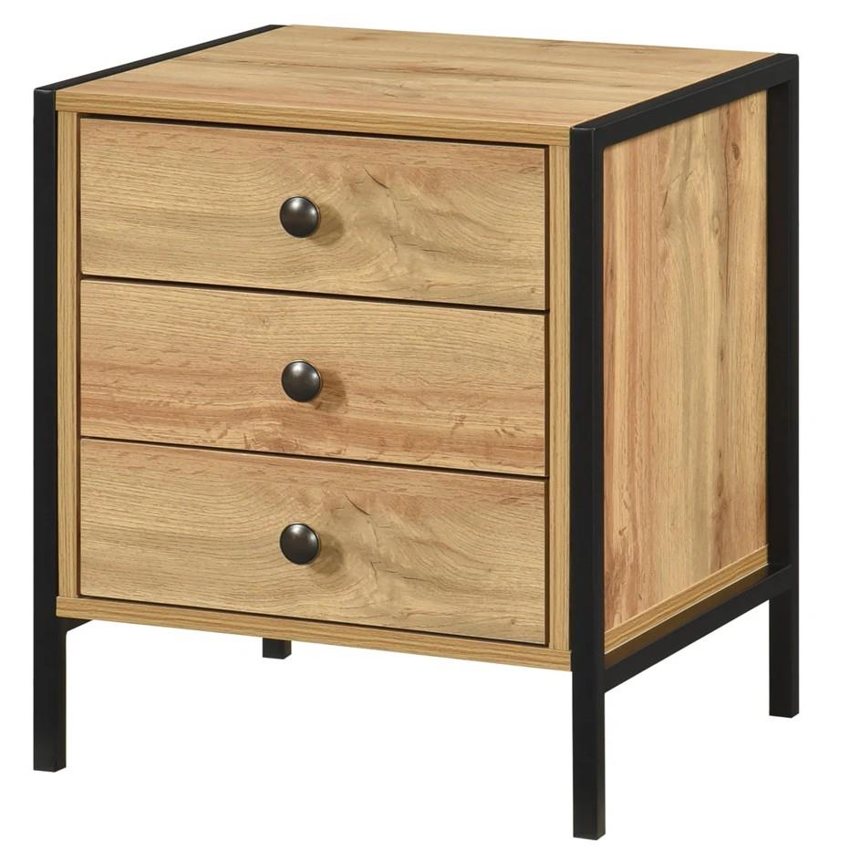 Alva 3 Drawer Bedside - Wotan Oak