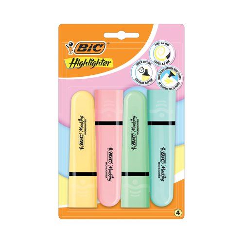 Bic Tank Highlighters Pastel Assorted (Pack of 4) 517953