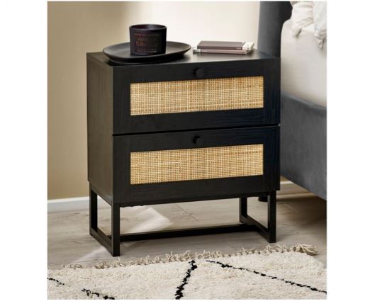 Padstow 2 Drawer Bedside - Black