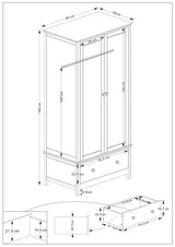 Nairn White 2 door, 1 drawer wardrobe
