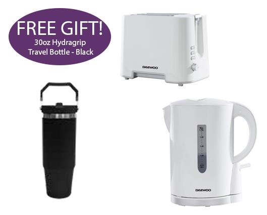 Daewoo Kettle & Toaster with Travel Bottle - Black