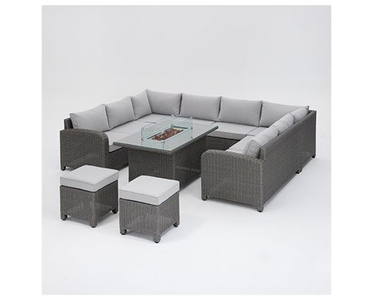 Hadley D.GreyRattan Cornr 8Seat,Firepit Table+2Stools+cover