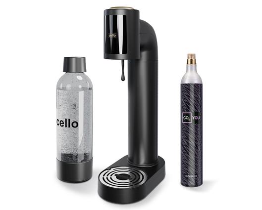 Cello Soda Maker with CO2 Gas Cannister + Pepsi & 7UP Flavour Mix - Black