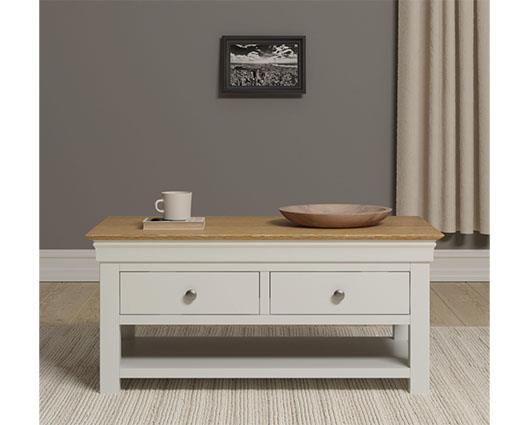 BORDEAUX 2 DRAWER COFFEE TABLE - IVORY/OAK
