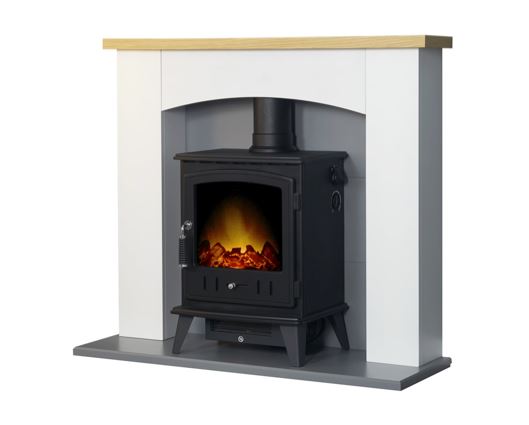 Adam Huxley in Pure White & Grey with Aviemore Electric Stove in Black, 39 Inch