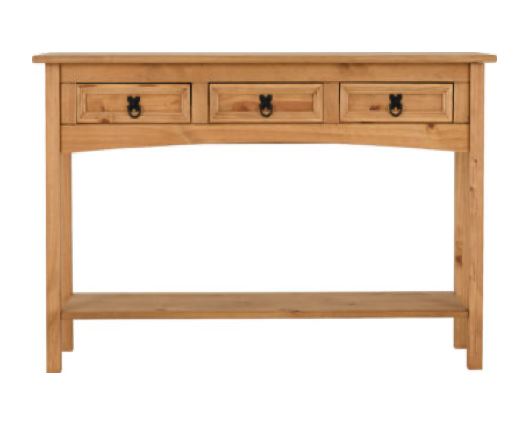 Corona 3 Drawer Console Table With Shelf - Distressed Waxed Pine