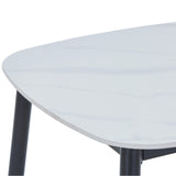 Aspen square dining table, gloss white sintered stone top with black tapered legs