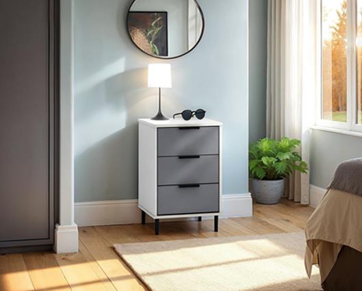 MADRID 3 DRAWER BEDSIDE - GREY/WHITE GLOSS