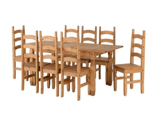 Corona Extending Dining Set(8 Chairs) - Distressed Waxed Pine