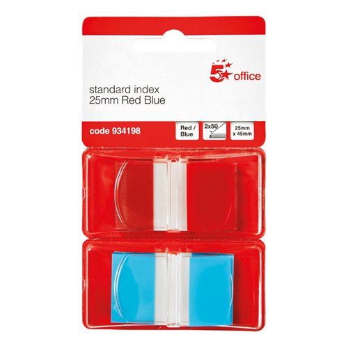 5 Star Office Index Flags 50 per Pack 25mm Red&#47;Blue (Pack of 2)