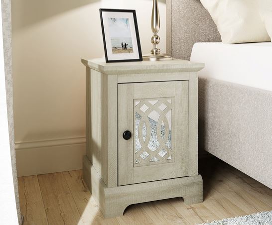Amelie 1 Door Mirrored Bedside Table Dusty Grey Oak