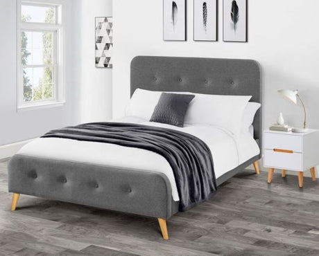 Astrid Curved Retro Buttoned Double Bed - Grey