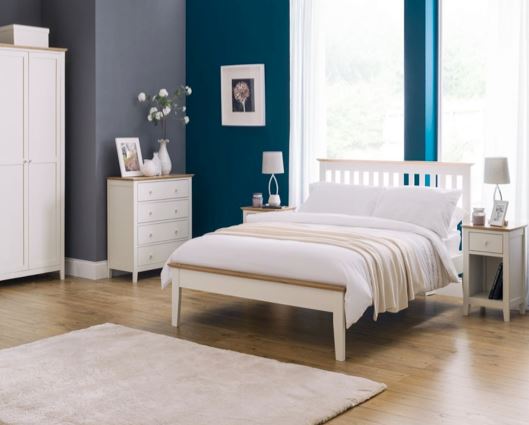 Salerno Shaker Double Bed - Ivory/Solid Oak