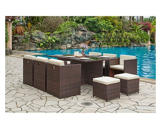 Vista Brown 11pc Cube Set w/ Cream Cushions