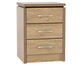 Charles 3 Drawer Bedside Chest - Oak Effect Veneer with Walnut Trim