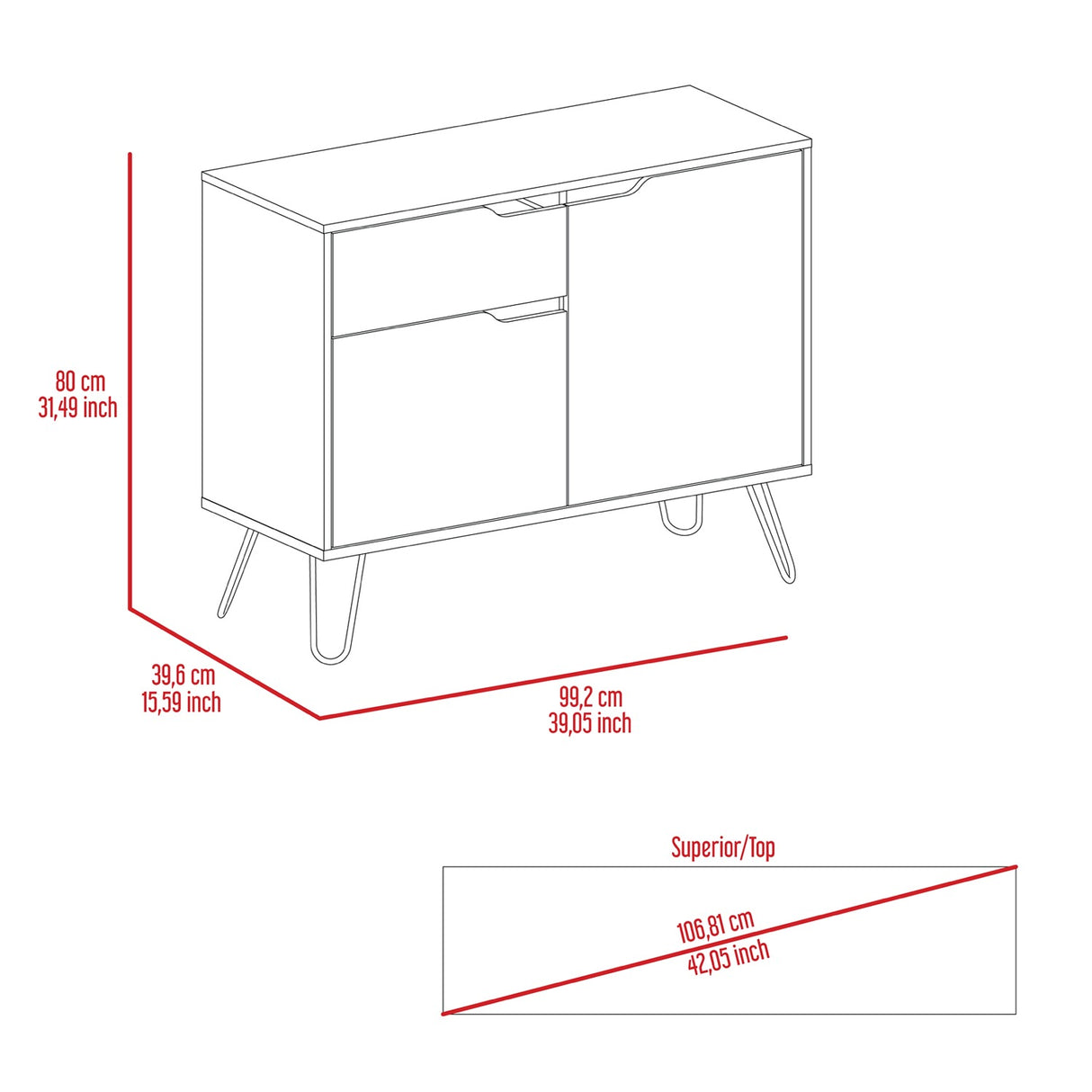 Manhattan Small Sideboard with 2 Doors, 1 Drawer