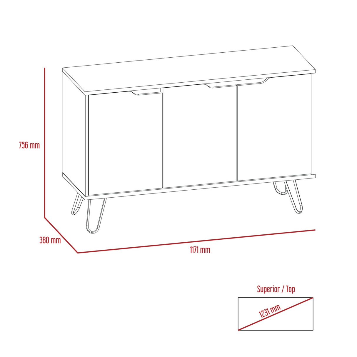 Manhattan Medium Sideboard with 3 Doors