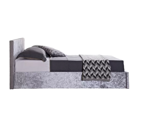 Berlin Small Double Ottoman Bed - Steel Crushed Velvet