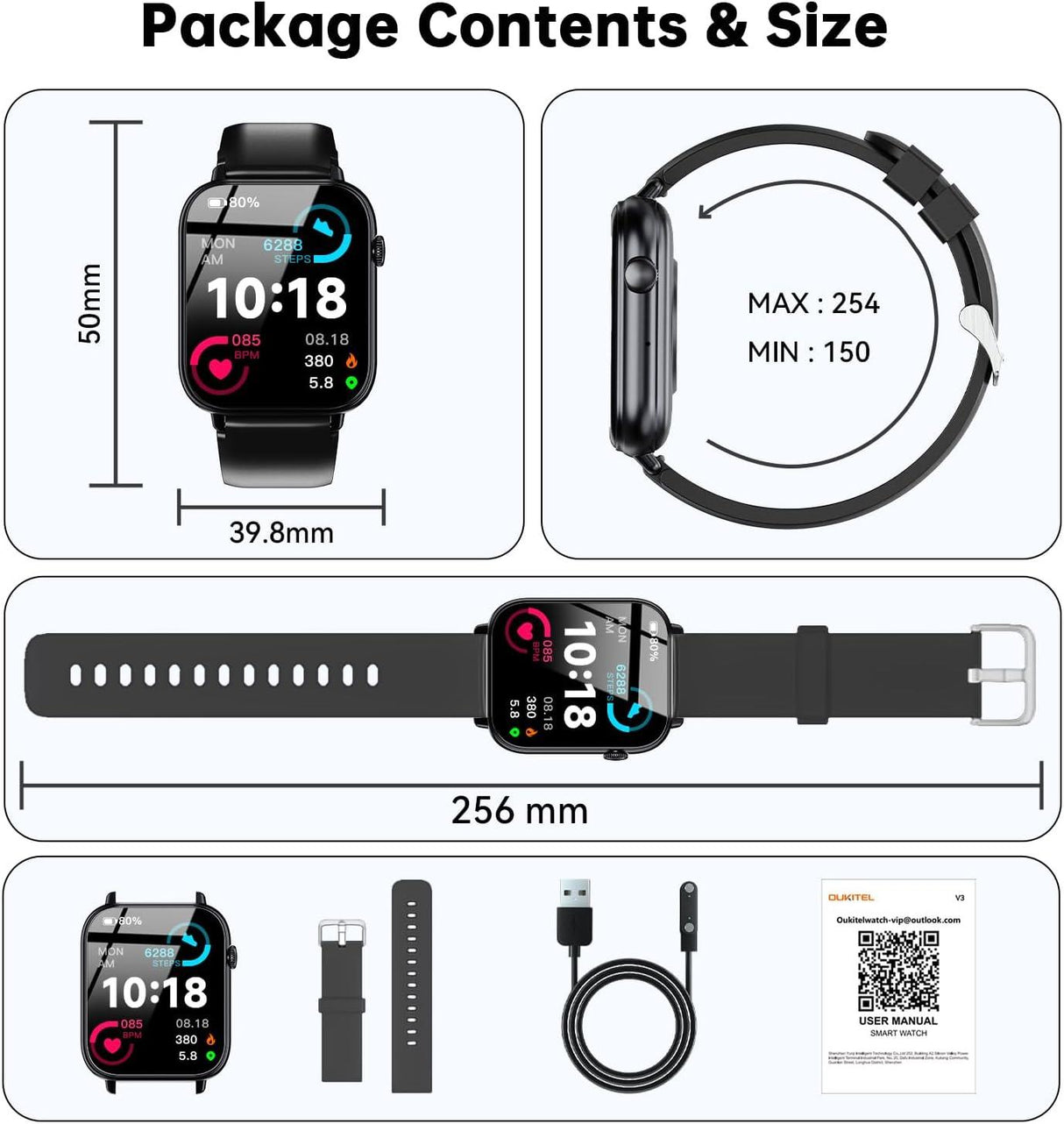 Smart Watch for Men Women - Black