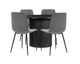 Axel Round Fluted Dining Table with 4 Fabric Chairs - Black