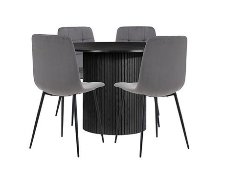 Axel Round Fluted Dining Table with 4 Fabric Chairs - Black