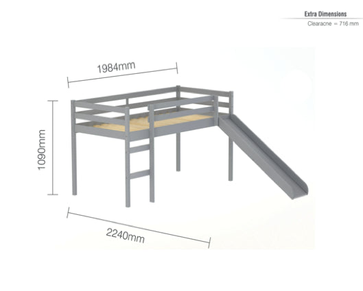 90CM FRANKIE MIDI SLEEPER WITH SLIDE GREY