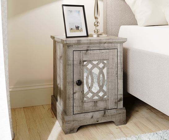 Amelie 1 Door Mirrored Bedside Table Mexican Grey